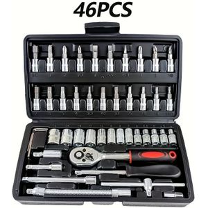 151/46pcs Car And Motorcycle Repair Tool Kit - Chrome Vanadium Steel, With Ratchet Wrench And Screwdriver