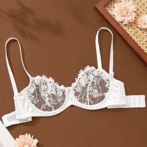 Effen naadloze bloemenborduurwerk semi-transparante beugelbeha, sexy comfortabele push-up bh, dameslingerie en ondergoed
