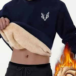 Thermisch Fleece-gevoerde Dikke Lange Mouw Trui voor Heren - Maroon Dierenprint Casual Ronde Hals Pullover, Wasbaar in de Machine Warme Wintertrui voor & Casual Kleding