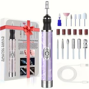 Draagbare Nagelslijpmachine, USB Oplaadbaar Elektrisch Manicureset met 12 Schuurkoppen en 6 Banden voor Professionele Gel DIY & Thuisgebruik