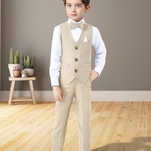YILAKU Jongens 4- Formeel Trouw- & Feestpak - Vest, Overhemd & Broek met Strikdas - Wasmachinebestendig Uniform voor Trouwerijen, Pasen, 's Dag (Geschikt voor Jongens)