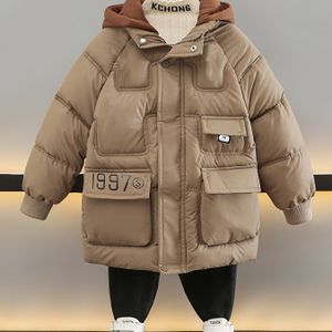 Jongens Herfst/Winter Dikke Fleece-gevoerde Capuchonjas, Wasvrije Buitenkleding met Letterprint