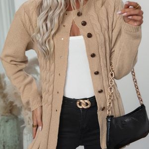 Vrouwen Elegante Beige Vest - Gezellige Winter Top met Knoopsluiting, Ronde Hals en Geplooide Taille, Stijl voor Informele Kleding, Winter Vesten voor Vrouwen