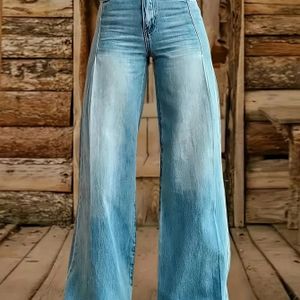 Lichte Blauwe Flared Jeans Voor Dames - Casual Wijd Denim Broek Met Ruwe , Perfect Voor Casual Kleding, Jeans|Boho Chic Jeans|Wideleg Jean