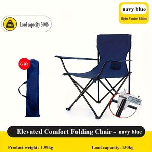 Extra Large Folding Camping Chair For Adults, Portable Foldable Lawn Chair With Cup Holder, Durable 275 Lbs Load Capacity, Ideal For Outdoor Fishing, Hiking, Travel, Picnic, Beach - Blue