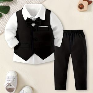 Jongens' herfstpakset met kleur binnenlaag, vest met lange mouwen en rechte broek, elegante modieuze baby stijlvolle shirt, -delige kinderen koel herfstoutfit, voor buiten