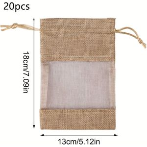 20pcs Burlap & Organza Gift Bags With Clear Window - Weddings, Birthdays, Party Favors & Small Business Packaging, Gift Wrap Storage