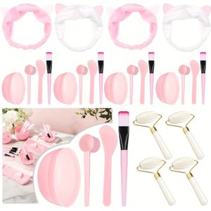 Spa Party Benodigdheden Kit inclusief Massage Rollers, kommen voor het mengen van gezichtsmaskers, lepels, borstels, hoofdbanden en meetlepels, perfect voor een slaapfeestje in de spa.