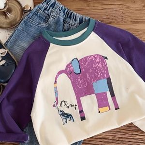 Jongens Lange Mouw T-Shirt 2024 Herfst Nieuwe Zachte Casual Cartoon Raglan Mouwen Top Mode Kerstcadeau