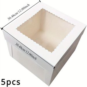5pcs White Bakery Boxes With Clear Window - Tall Cake Packaging For Cakes, Pastries, Treats With Stickers - Paper Cake Containers For Birthday, Wedding, And Gifts