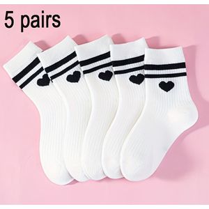 5/10 Paar Meisjes' Lente-Zomer Gestreepte Hartpatroon Kniekousen voor Casual School en Dagelijks