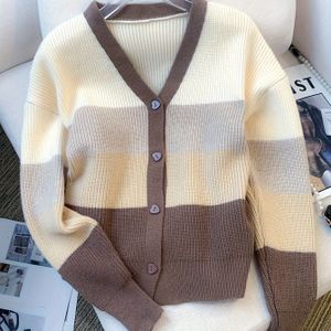 Gekleurde Blokken Voorkant Cardigan, Veelzijdige Lange Mouw Gebreide Cardigan Voor Lente & Herfst, Dameskleding