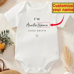 Persoonlijk te maken "Ik ben tante kleine beste" Hartprint Baby Bodysuit - Persoonlijk naam, korte mouw Romper voor jongens & meisjes, Lente/Zomer Casual Outfit, Romper, Perfect voor buiten