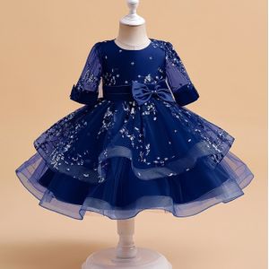 Elegante vlinderprint tule jurk voor meisjes - niet-rekbaar polyester geweven jurk met strikdetail, X-pasvorm, seizoensgebonden prinsessenstijl jurk voor speciale gelegenheden