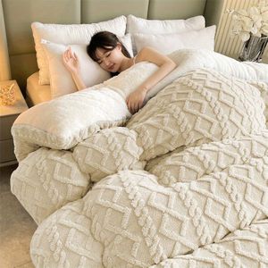 LARMPAT Extra Dikke Zware Sprei - Pluche Fleece Deken met Geometrisch , Zacht Beige & Wit Beddengoed voor Slaapkamer, Hotel, Logeerkamer