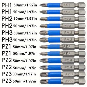 12-piece Magnetic Screwdriver Bit Set, 50mm Length, 1/4" Hex Shank, Anti-slip Head, No Electricity Needed