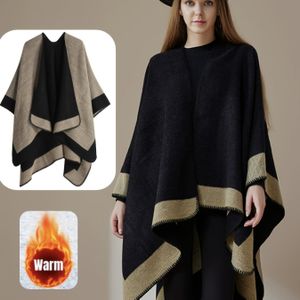Plus Size, Tweekleurige Dubbelzijdige Winter Cape Poncho Jas, Mouwloze Buitenkleding voor Koud Weer, Handwasbare Elegante Poncho Sjaal (Herfst/Winter) - Collectie in Midden-Oosterse Stijl