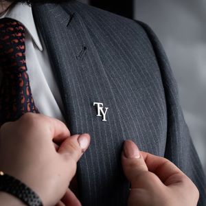 Custom Double Letter Brooch, Stainless Steel Initial Brooch, Personalized Couple Brooch, Men's Suit Lapel Pin, Minimalist Men's Jewelry.