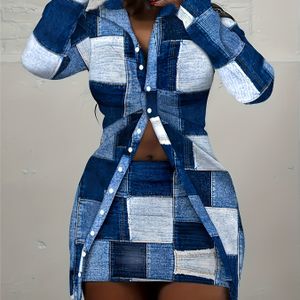 Stijlvol, pasvormend, spijkerprint, set voor dames