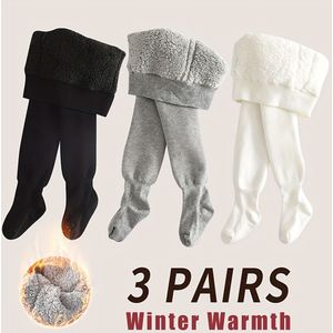 3-Pack Winter Fleece-gevoerde meisjesleggings, polyester gebreide broek met thermische voering, alleen handwas kleur buitenkleding