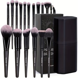 MAANGE 18-delige make-up kwastenset + opbergdoos, foundationkwast, poederkwast, blush-on kwast, oogdetailkwast, complete beginners set voor studenten, eenvoudig en geavanceerd make-up gereedschap