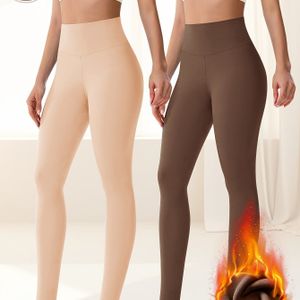 2-Pack Dames Warme Fleece Gevoerde Leggings | Winter Thermische Bovenkleding of Onderlaag, Comfortabele Pasvorm, Kleur, Merk