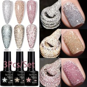 LILYCUTE 3-delige set Superflash Glitterende Reflecterende Nagellak Donkere Effect Soak Off LED Glitter Gel Vernis Nagelartikelen Gel Polish Kit
