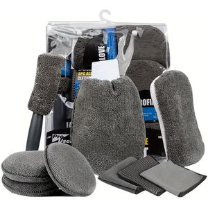 9-delige auto-wasset met spons, reinigingshanddoeken, applicatorpads en wielborstels, auto-detailleringstoolset