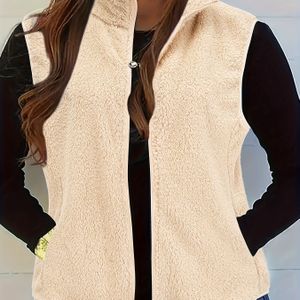 Plus Size Dames Casual Slim Fit Thermische Vest - Felgroene, Wasmachinebestendig, Veelzijdige Laagstuk voor Casual Kleding, Winterkleding, Pluche Stof