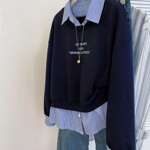 Dames Herfst Winter Laagjes Sweatshirt - Shirtkraag Nep Tweedelige Top, Losse Pasvorm Stapelbare Blouse voor onder Truien/Jassen, Wasmachinebestendig Kleur Casual Bovenkleding