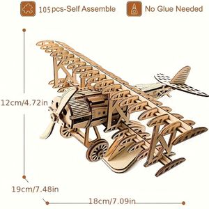 TEMU 3D Houten Puzzle Vliegtuig Houten DIY Craft Model Kit Handgemaakte 3D Jigsaw Vintage Vliegtuig Decor Speelgoed - Verjaardagscadeau, Halloween Cadeau, Kerstcadeau