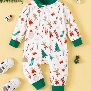 Baby's Cartoon Kerst Element Volledige Lange Mouw Romper, Peuter & Baby Outdoor Bodysuit