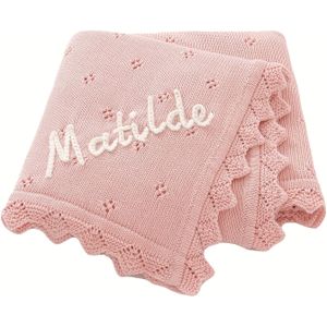 Gepersonaliseerde Babydeken met Aangepaste Naam - Zachte Katoenen Kant Openwork , Felroze met Decoratieve Stippen, Lichtgewicht Cadeau voor Alle Seizoenen, Verjaardagen & Peuters