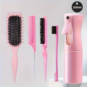 5 Stuks Haarstylingset: Candy Curling Brush, Rat Tail Comb, Edge Control Brush - Perfect Voor Salon-kwaliteitresultaten