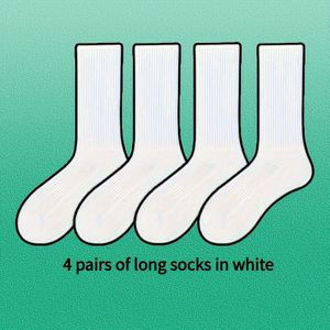 4 Paar/7 Stuks Witte Sokken, Heren Mid-Calf Katoenen Sport Basketbal Dikke Terry Doek Lange Teens Absorberend voor Vrouwen en Mann