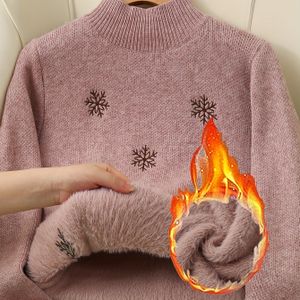 Damessneeuwvlok Geborduurde Warmteverhogende Fleece Trui voor Herfst en Winter, Comfortabel en Zacht