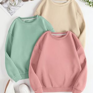 Set van 3 Dames Sweatshirts met Ronde Hals en Losse Pasvorm - Zachte Kleur Lange Mouwen Pullovers in Mintgroen, Abrikoos en Roze