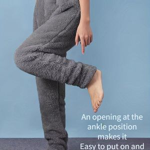 Vrouwen's Cozy Fleece Slaapbroek met Geïntegreerde Sokken, Dikke Warme Enkel- en Kniebescherming, Losse Pasvorm Gebreide Stof, Kleur Polyester 95% Spandex 5% voor Herfst/Winter