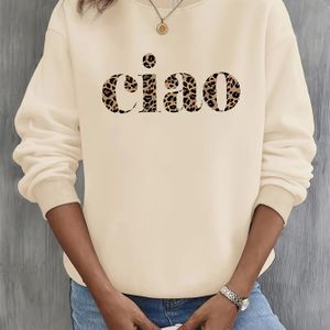 Vrouwen "" Print Sweatshirt - Zacht Beige, Lange Mouwen, Ronde Hals, voor Alle Seizoenen, Machinewasbaar, Dagelijks Kleding | Ronde Hals Sweatshirt | Constructie, Dames Truien