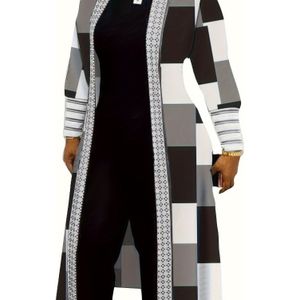 Geruit Vest Met Open Voorkant, Vintage Uitloper Met Lange Mouwen Voor Lente En Herfst, Dameskleding