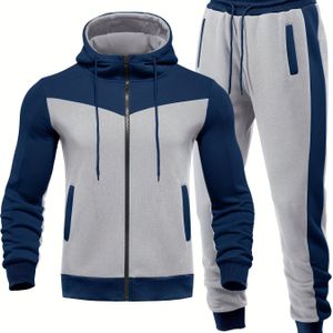 Heren Casual Hoodie Trainingspakken 2-delige Set | Sportief Lange Mouw Gym Trainingspak met Kleurblokken, Zakdetails en Licht Stretch Materiaal voor Lente/Herfst - RISKROLE