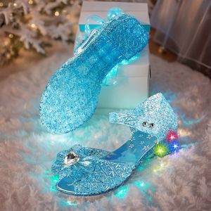 Kinder LED Lichtgevende Schoenen voor Meisjes Jelly LED Sandalen, Geïnspireerde Platte Prinsessen Sandalen Sneeuwkoningin Mary Jane Verjaardagskostuums