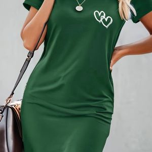 1pc Elegant Polyester Bodycon Jurk voor Vrouwen - Geometrische Hartpatroon, Ronde Hals, Gebreid , Party & Casual Wear