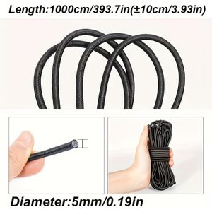 3mm/5mm Hoge Kwaliteit Elastisch Touw Zwart Hoge Elastisch Materiaal Sterke Elastische Spanning Lijn Ronde Elastische Band Elastisch Touw Elastische Spanning Touw