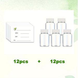Een set van 24 stuks, 50 ml transparante plastic , chemisch container met deksel, vloeibare vaste poeder geëtiketteerde medicijnfles, capsule dispensing , lege reagentenfles