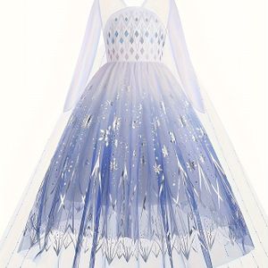 Meisjes Carnaval Witte Sneeuwvlok Jurk - Lange Mouwen Prinsessenfeestjurk met Kantdetails, Vloeiende Tule Rok & Sprankelende Versieringen voor Winterthema Evenementen, Elegante Vakmanschap