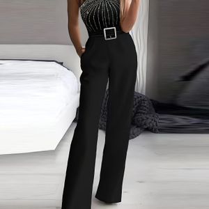 Hot-geperste wijde pijp jumpsuit, mouwloze taillebepakkende casual jumpsuit voor vrouwen
