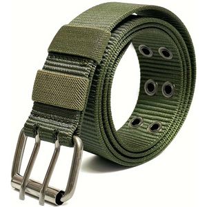 Unisex Stevige Nylon Riem met Verstelbare Dubbele Gesp & Multi-Gat Ontwerp - Zwarte Casual Werkriem voor Jeans, Broeken, Veelzijdig Dagelijks Gebruik, Stabiele Metalen Gesp