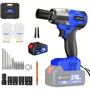 Cordless Impact Wrench, 1/2" Brushless Power Impact , Electric Wrench, Max Torque 550n.m With 4 Sockets, 12pcs Screwdriver Bits, 4.0ah Battery & For
