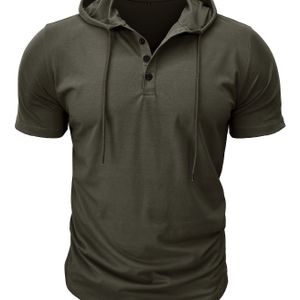 Stijlvol Design Heren Henley Shirt met Capuchon in Kleur, Korte Mouwen, Casual en Trendy Mix Tops voor Zomer, Fitness en Buitensporten